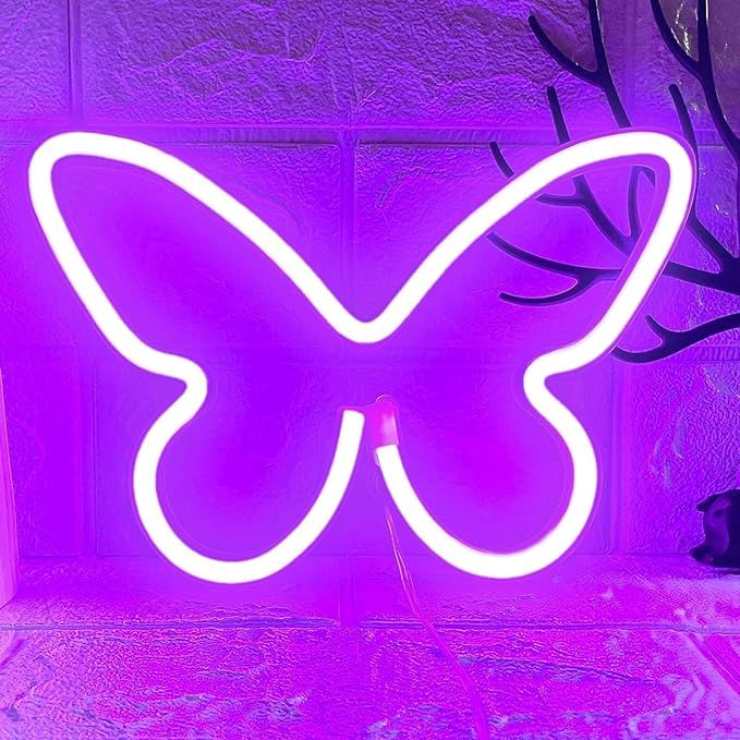 Purple Butterfly Neon Signs for Wall Decor, Battery Powered Neon Sign Butterfly Neon Lights for B... | Amazon (US)
