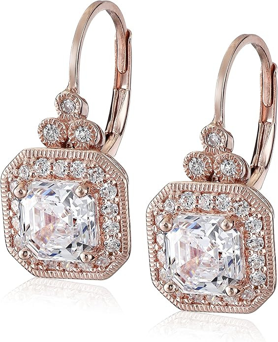 Platinum or Gold-Plated Sterling Silver Swarovski Zirconia Asscher-Cut Antique Drop Earrings | Amazon (US)