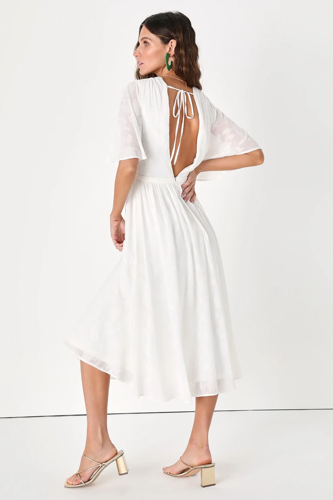 Abundantly Pretty White Burnout Floral Dolman Sleeve Midi Dress | Lulus (US)