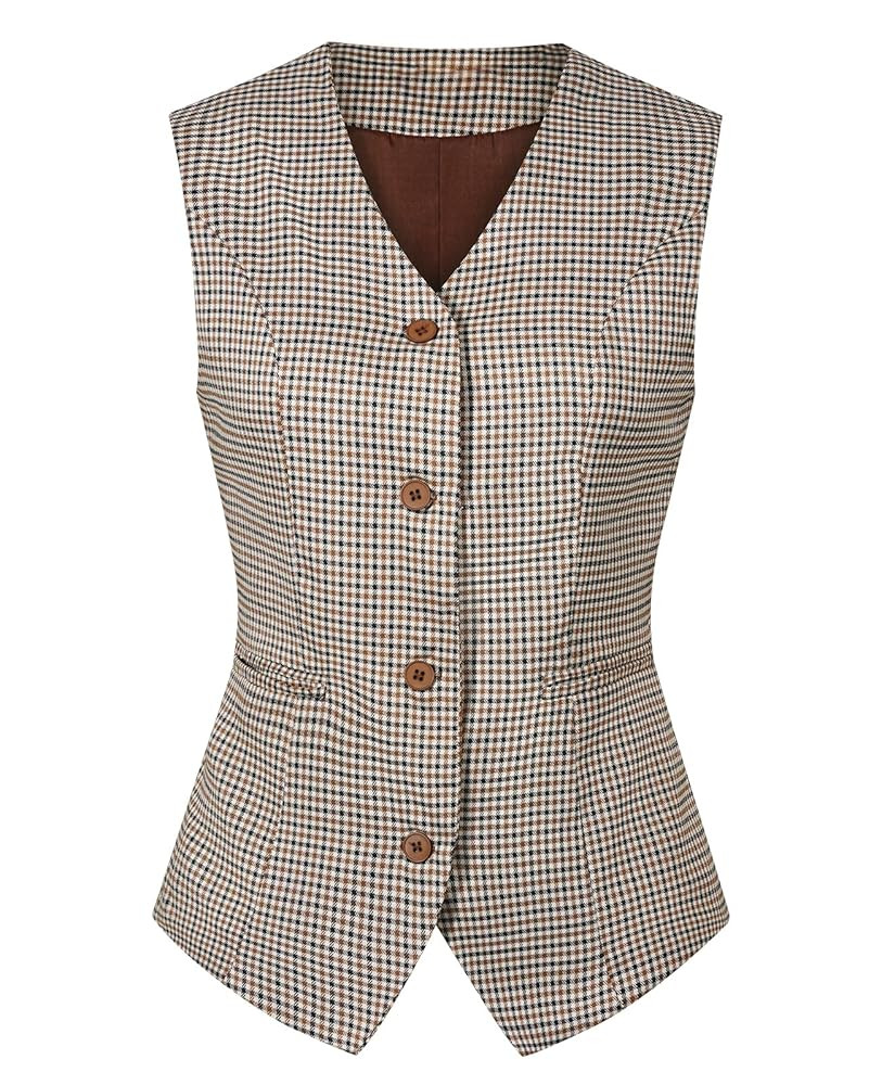 Waistcoat Vest for Women Fully Lined V-Neck Button Down Formal Fitted Dressy Suit Vest Coat with ... | Amazon (US)