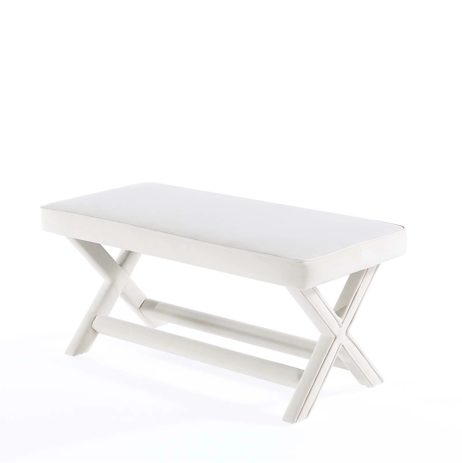 Abigail 42" Velvet Upholstered Bench Ottoman in Cream | Wayfair North America