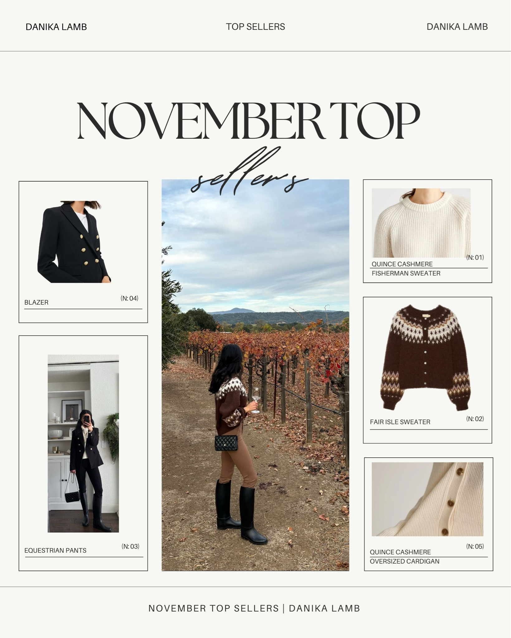November top Sellers✨
1. Quince cashmere fisherman sweater. 
2. Brown fair isle sweater cardigan.
3. Black riding pants/equestrian pants. I sized down in these for a more snug fit. 
4. Double breasted blazer with gold buttons. One is the Veronica Beard Miller Dickey blazer and the other is  by Mango. They both are SO similar in style and fantastic quality. 
5. Quince oversized cashmere sweater cardigan. 

 Quince sweaters 
Best luxury sweater 
Blazer with gold buttons 
Winter outfit 
Fashion over 40

#LTKHoliday #LTKSeasonal #LTKOver40