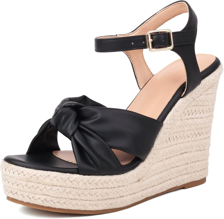 Womens High Heel Espadrille Platform Wedges Sandals with Bow Tie, Cute Summer Wedge Heels with An... | Amazon (US)