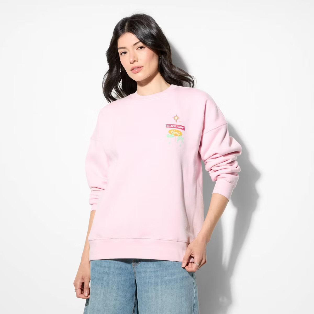 Women's Oversized Graphic Pullover Sweatshirt - Wild Fable™ Light Pink XXS | Target