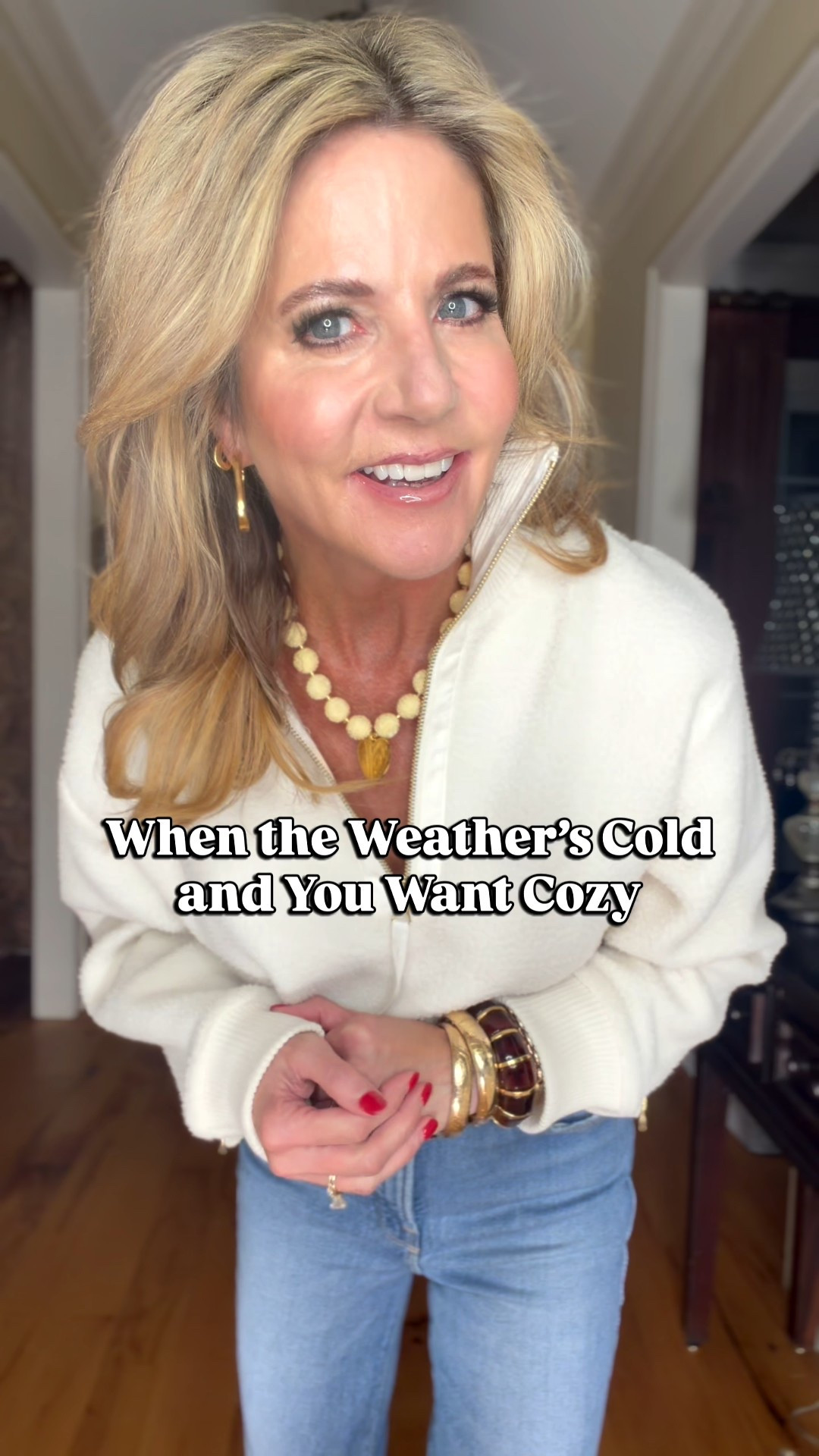 I love putting on something cozy when it’s cold outside.  And I also love elevating the cozy too!  

This fleece sweater from Varley is ahhh-mazing!! It’s as cozy as it is cute.  I promise you will NOT be disappointed! I’m in the XS.

These new jeans from Good American are such a great style and fit, and they’re under $200.  They’re made from SoftTech Denim, and they are THE softest jeans I own.  They literally feel like butter.  I’m in the 2/26.

My boots are the perfect color for Fall, and they’re under are super comfortable with great arch support.  Use code TRACEYSTYLE10 for 10% off!  I’m in the 40 (I wear a 9).

My necklace and bracelet would both make great gifts! The necklace is $78, and my bracelet is only $35!

#LTKootd #LTKOver40 #LTKStyleTip