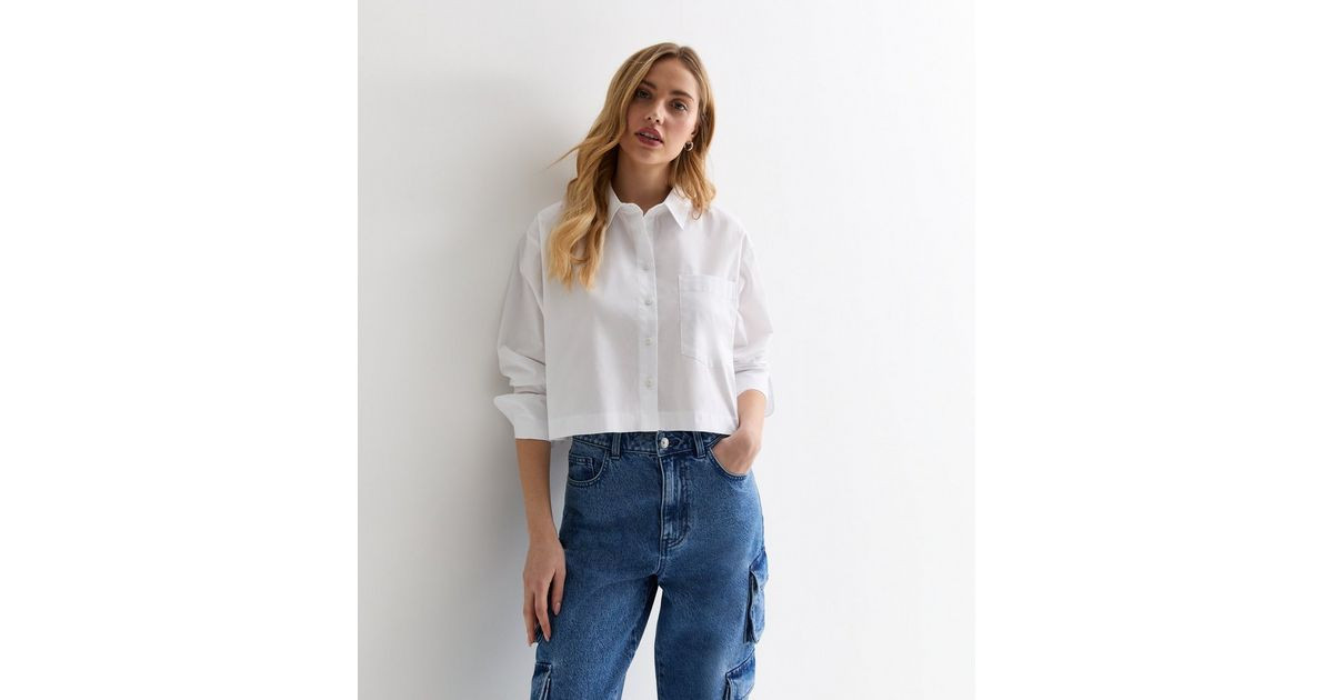White Poplin Long Sleeve Crop Shirt | New Look | New Look (UK)