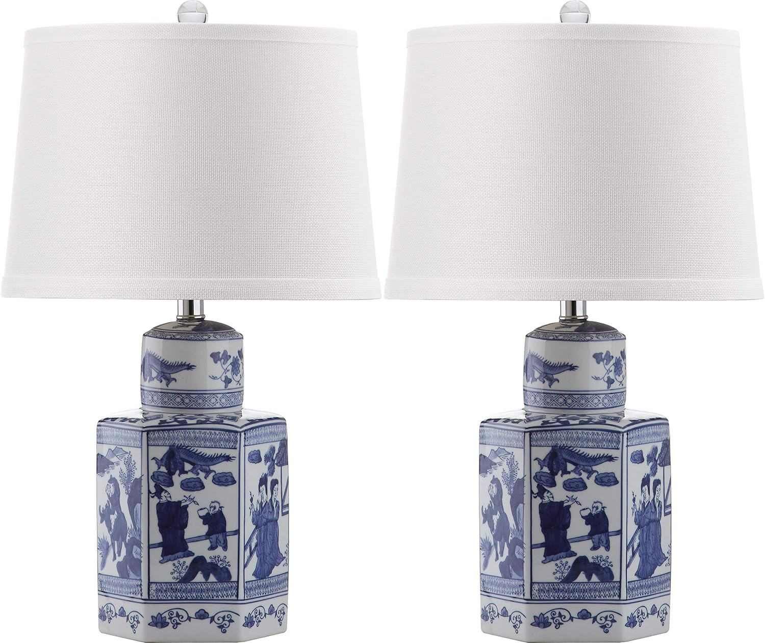 Safavieh Lighting Judy 24-inch White and Blue Chinoiserie (Set of 2) -Bulbs Included Table Lamp, ... | Amazon (US)