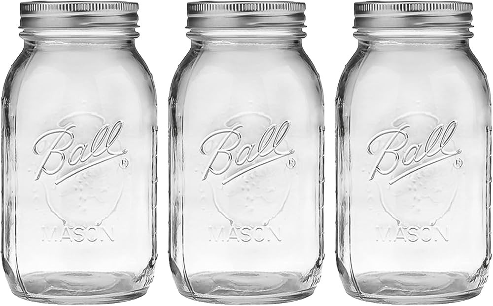 Ball 3 Pack Airtight Regular Mouth Mason Jars               
Material: Glass 

Capacity: 32 Fluid... | Amazon (US)