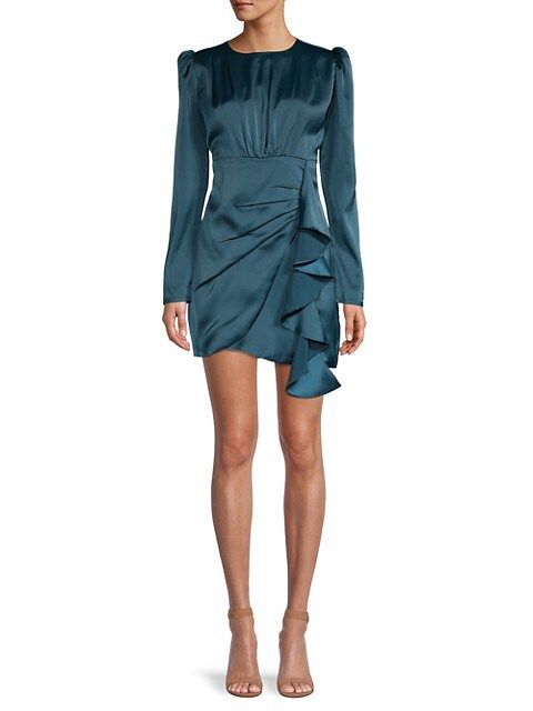 Lea & Viola Ruffled Ruched Puff-Sleeve Satin Dress on SALE | Saks OFF 5TH | Saks Fifth Avenue OFF 5TH