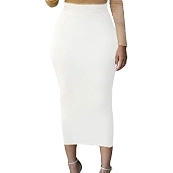 Urban CoCo Elastic High Waist Knee Length Pencil Skirt Ribbed Knit Basic Tube Midi Skirt | Amazon (US)