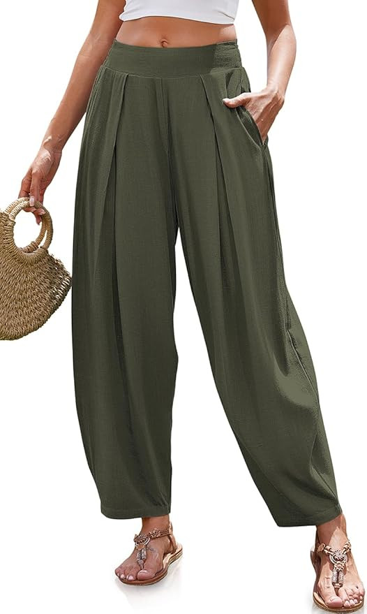 TARSE Women’s Linen Harem Pants Loose Fit Boho Pants with Pocket | Amazon (US)