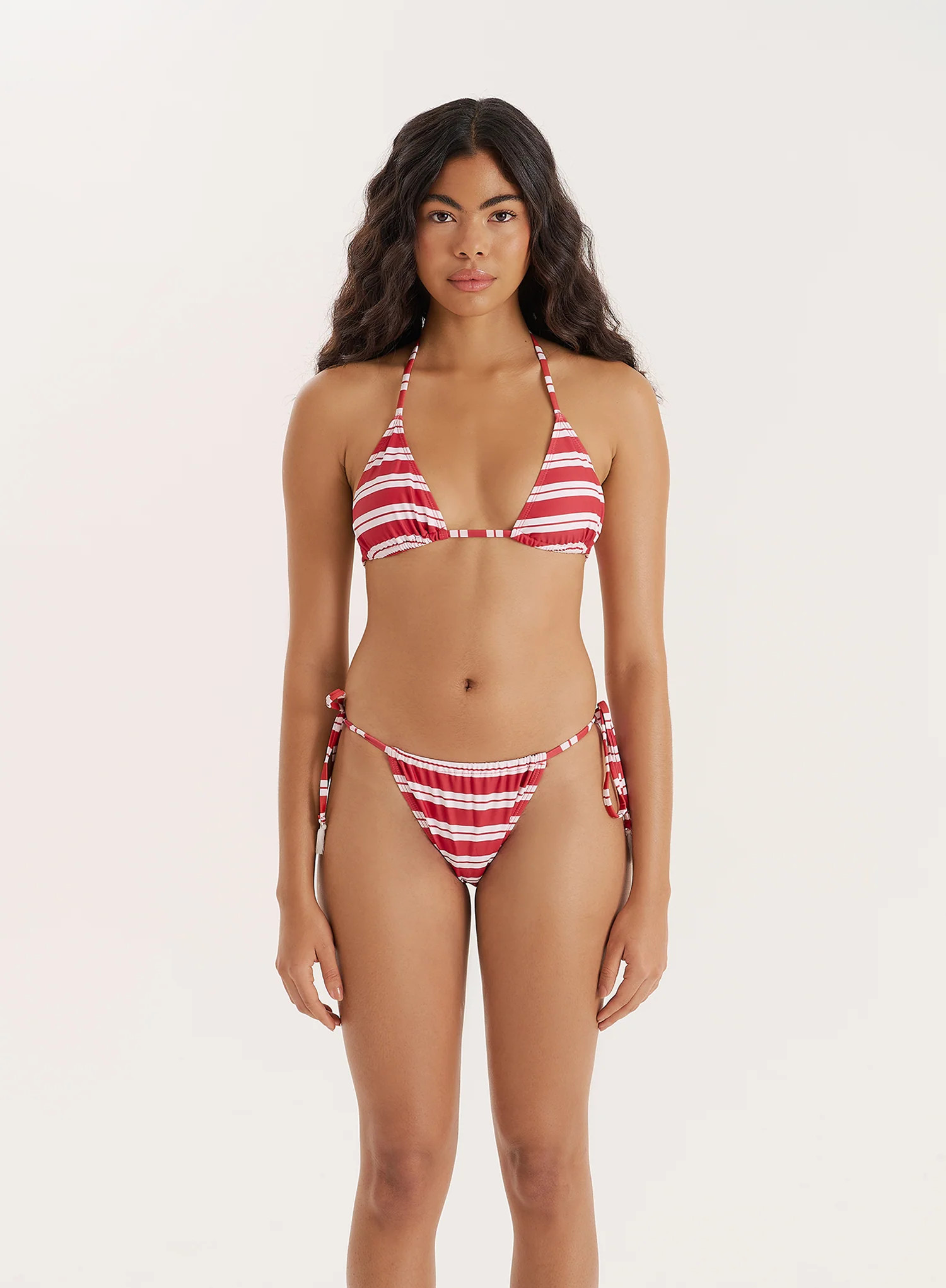 Red And White Stripe Tie Triangle Bikini Top- Julietta | 4th & Reckless