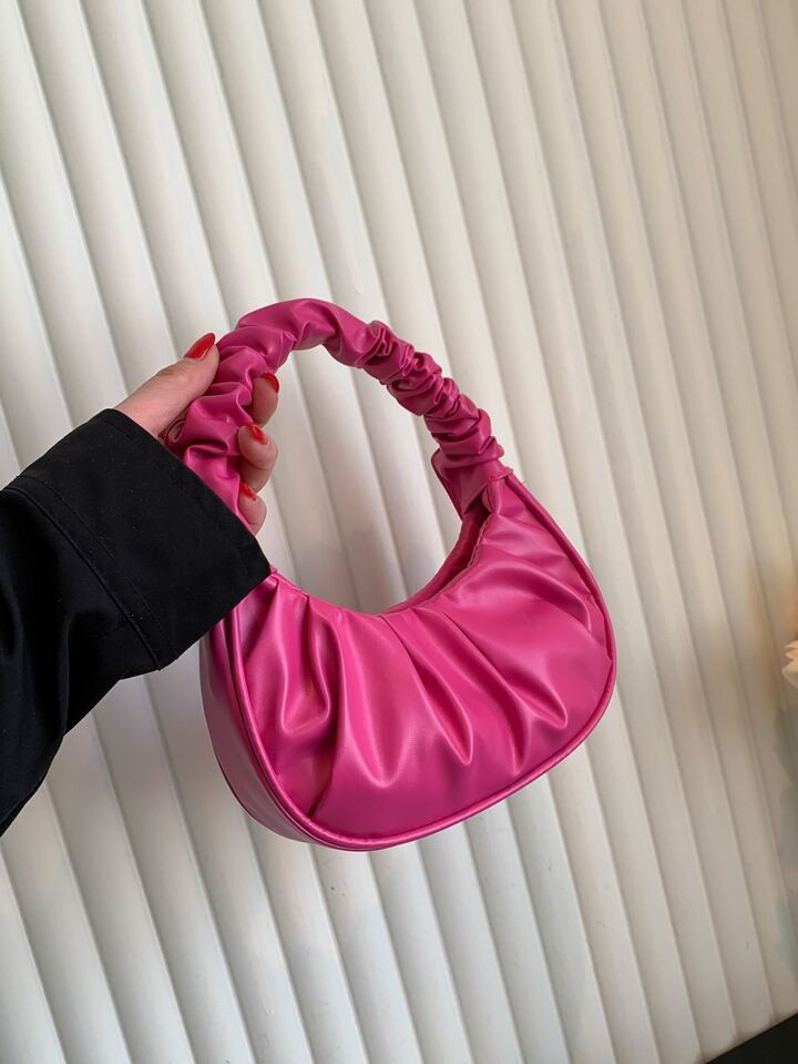 Black Friday Sale Mini Solid Color Cloud Shape Handbag With Pleats For Women | SHEIN