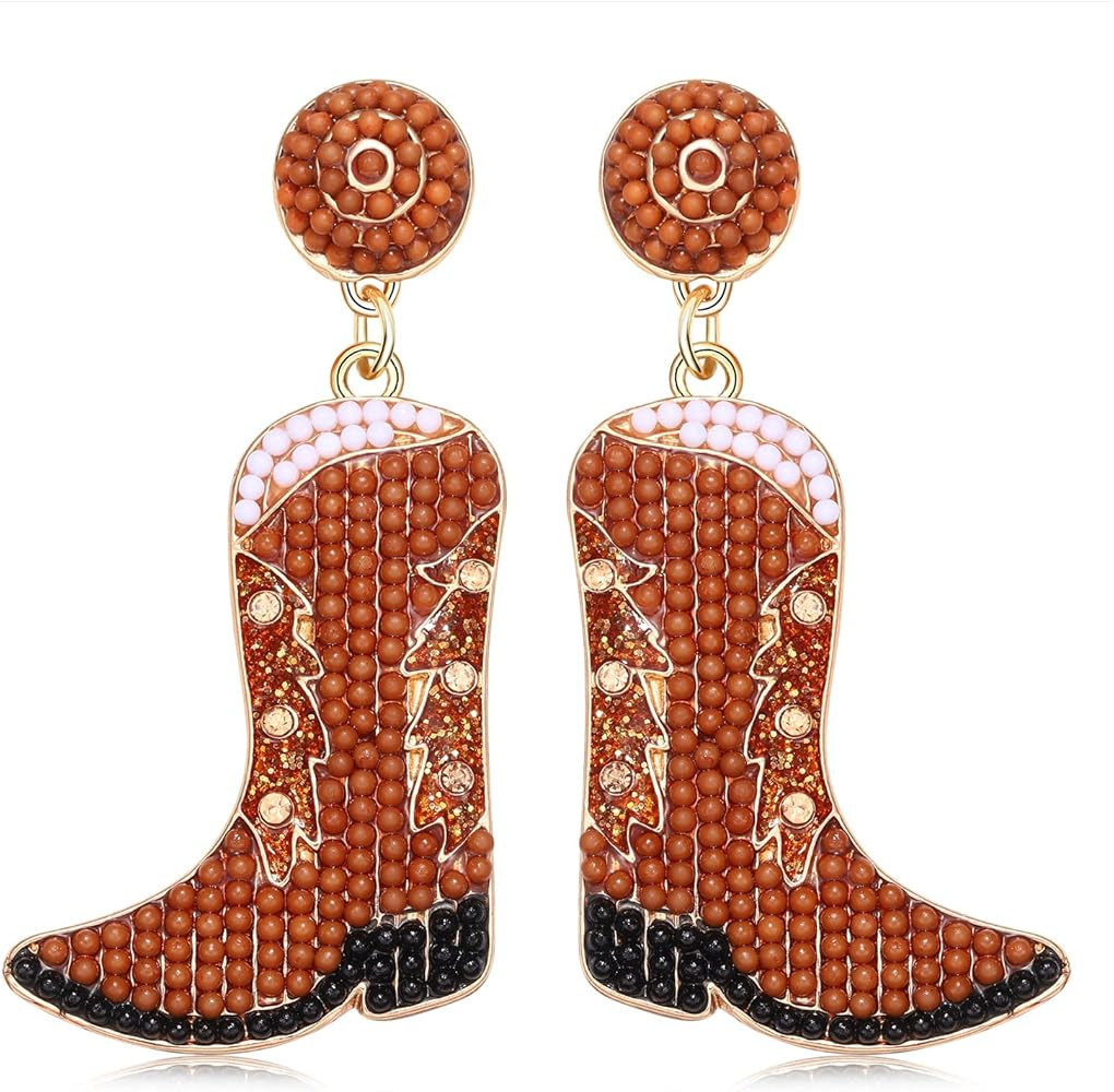 Beaded Cowboy Boot Earring Western Cowgirl Boots Earrings for Women Boho Shoes Dangle Drop Earrin... | Amazon (US)