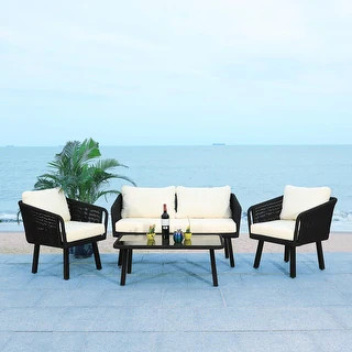 SAFAVIEH Outdoor Kerson 4-Piece Rope Patio Set - Grey/Grey | Bed Bath & Beyond