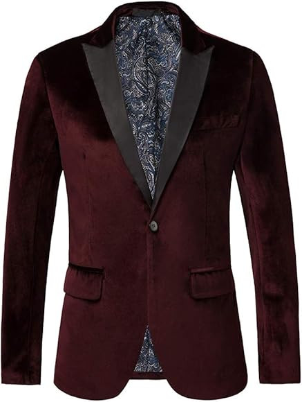 THWEI Mens Velvet Blazer Slim Fit Solid Blazer Sport Coat | Amazon (US)