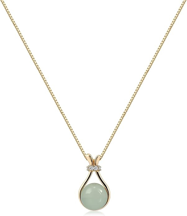 14K Gold Plated and Sliver Jade Necklace for Women - Timeless Green Jade Pendant Necklace, Meanin... | Amazon (US)