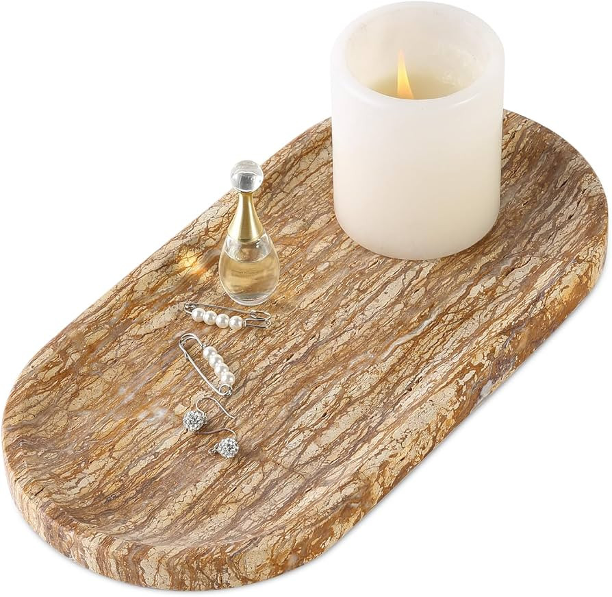 Koville Turkish Natural Marble Tray, 12"x6" Vanity Decorative Tray for Countertop Organizer, Catc... | Amazon (US)