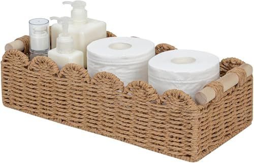CubesLand Paper Rope Scalloped Edge Toilet Paper Storage Basket, Small Living Room, Bedroom Decor... | Amazon (US)