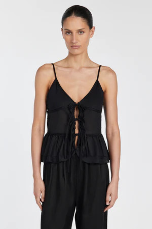 MIMI BLACK LINEN TIE FRONT TOP | DISSH