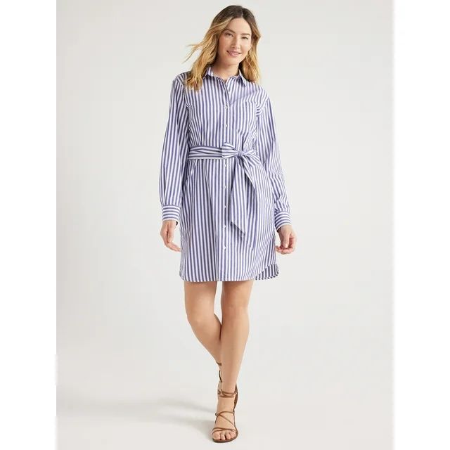 Free Assembly Women’s Cotton Belted Shirtdress with Long Sleeves, Sizes XS-XXL | Walmart (US)