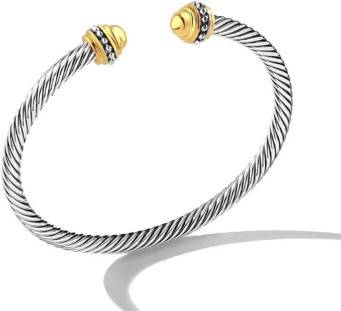 Cable Wire Cuff Bangles,Mytys Retro Antique Gold Cable Bracelet Christmas Gift Bangle for Women | Amazon (US)