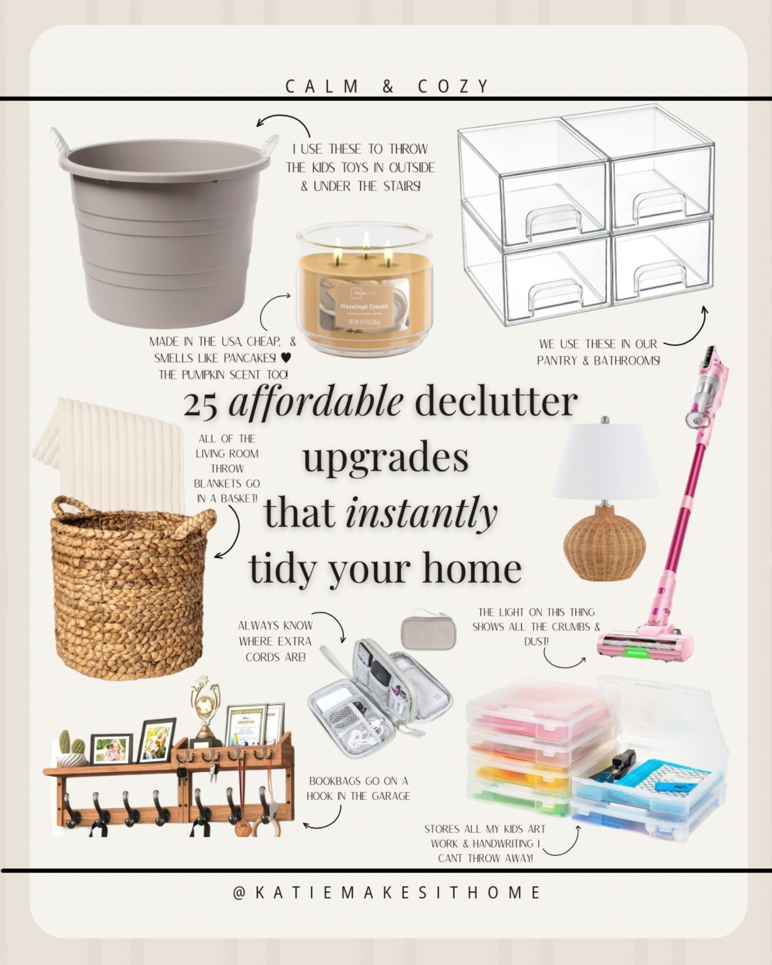 Decluttering doesn’t have to be a project.
Warm bulbs soften the space, matching baskets corral visual clutter, hooks stop pile-ups, throws add texture that “finishes” the room, and scents help the space feel reset. Mom-friendly, low-effort, high-impact.

Storage
Organization
Storage drawers
Baskets
Hooks
Vacuums
Bins


#LTKHome #LTKmomlife #LTKFindsUnder100