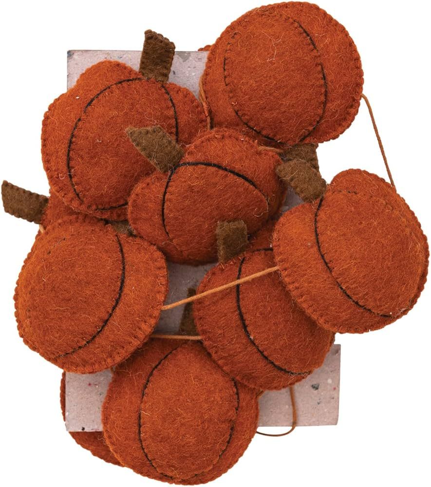 Creative Co-Op 72"L Handmade Wool Felt Pumpkin Garland w/ Embroidery, Orange Color & Green | Amazon (US)