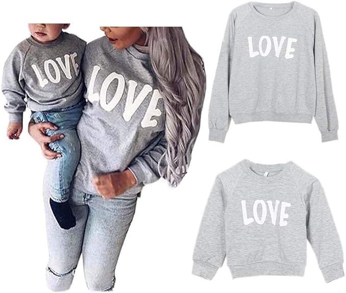 Mommy and Me Love Print Long Sleeve Pullover Tee Tops Family Matching Casual Sweatshirt T-Shirt C... | Amazon (US)