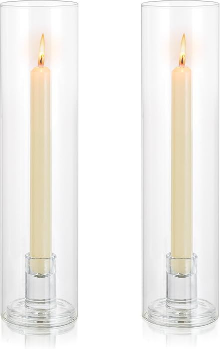 Glass Hurricane Candle Holder: 11.8" Tall Candlestick Holder with Cylinder Windproof Cover Clear ... | Amazon (US)