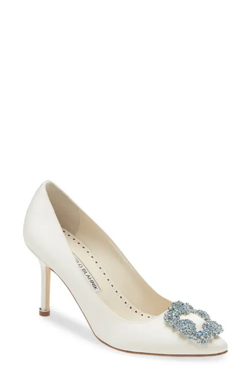 Manolo Blahnik Hangisi Bridal Crystal Buckle Pump in Lcrm 1309 at Nordstrom, Size 5Us | Nordstrom