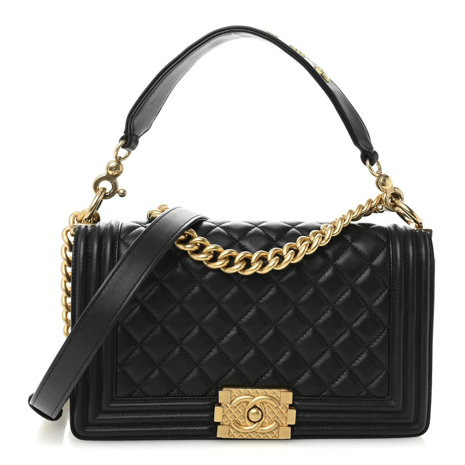 Calfskin Medium Boy Logo Top Handle Flap Black | FASHIONPHILE (US)