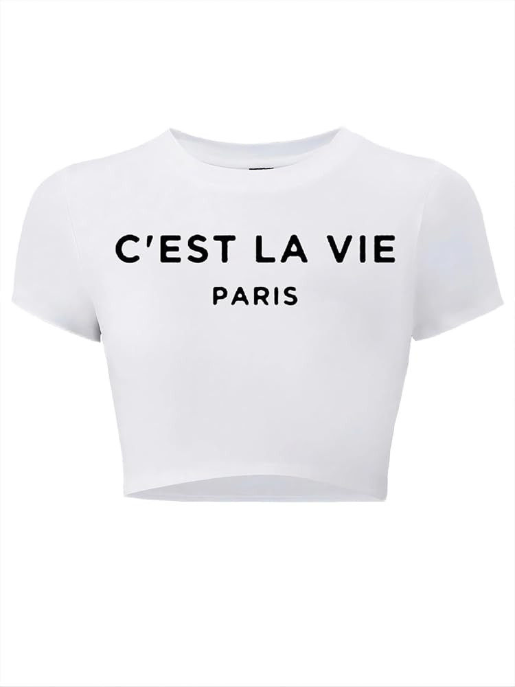 Cute Graphic Crop Tops for Women Trendy Y2K Baby Tee Short Sleeve Slim Fit Shirts | Amazon (US)