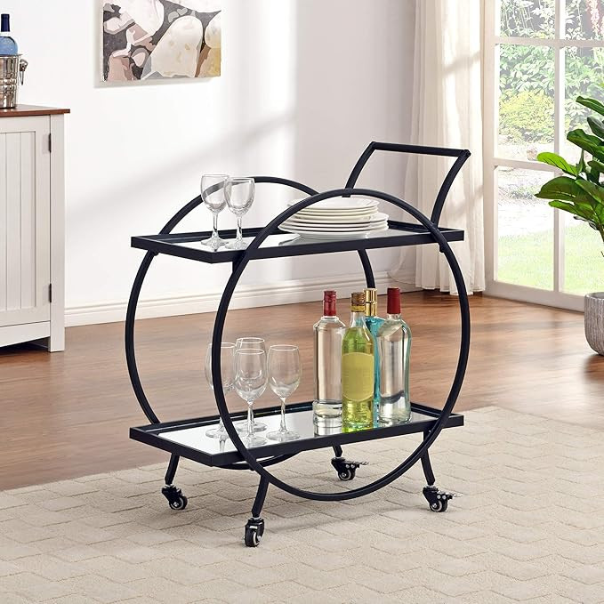 FirsTime & Co. Black Odessa Bar Cart, 2 Tier Mobile Mini Bar, Kitchen Serving Cart and Coffee Sta... | Amazon (US)