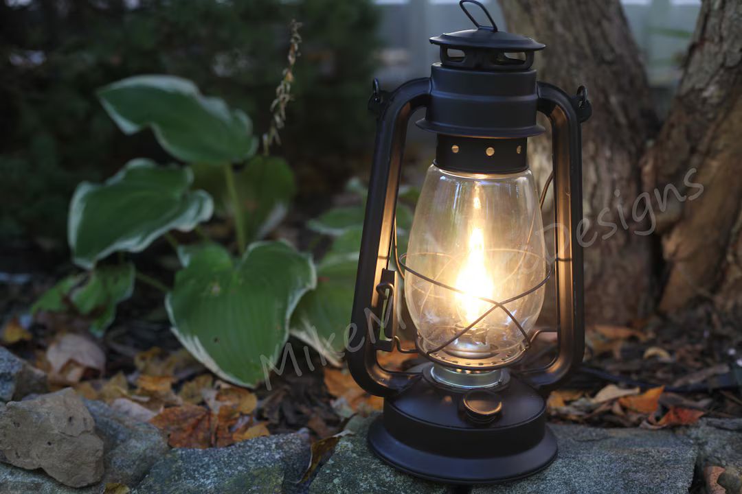 Electric Lantern Table Lamp FLAT BLACK | 12" Electric Hurricane Lantern, On-Off Switch, Handmade ... | Etsy (US)