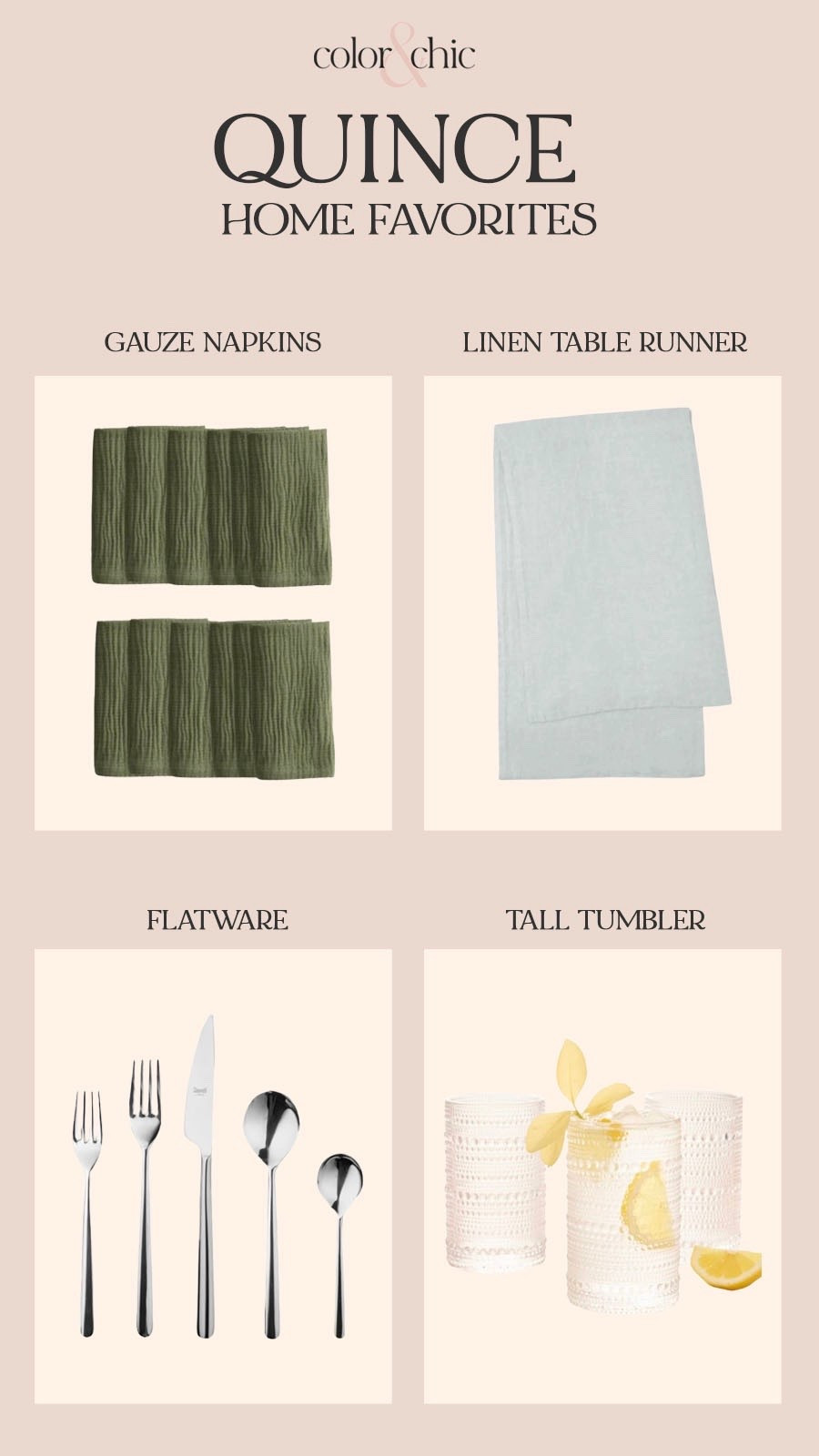 Quince home favorites! Including napkins, table runner, silverware, and cups ￼

#LTKHome