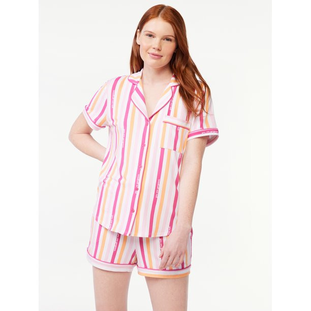 Joyspun Women's Knit Notch Collar Top and Shorts Pajama Set, 2-Piece, Sizes S to 3X | Walmart (US)