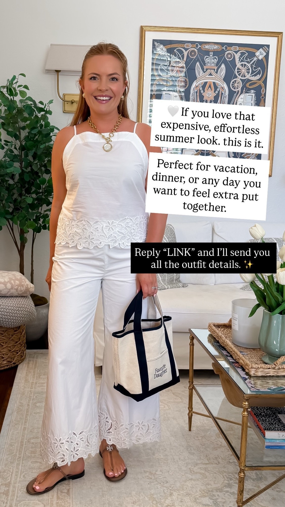 This is how you get that expensive summer look without an expensive-looking amount of effort. 🤍 The all-white eyelet details instantly elevate this matching top + wide-leg pant set, while still keeping it easy and comfortable. Perfect for vacation dinners, date night, bridal events or any summer day you want to feel extra put together.
#whiteoutfit #eyelet #summerstyle #vacationoutfit #elevatedstyle #LTKStyle