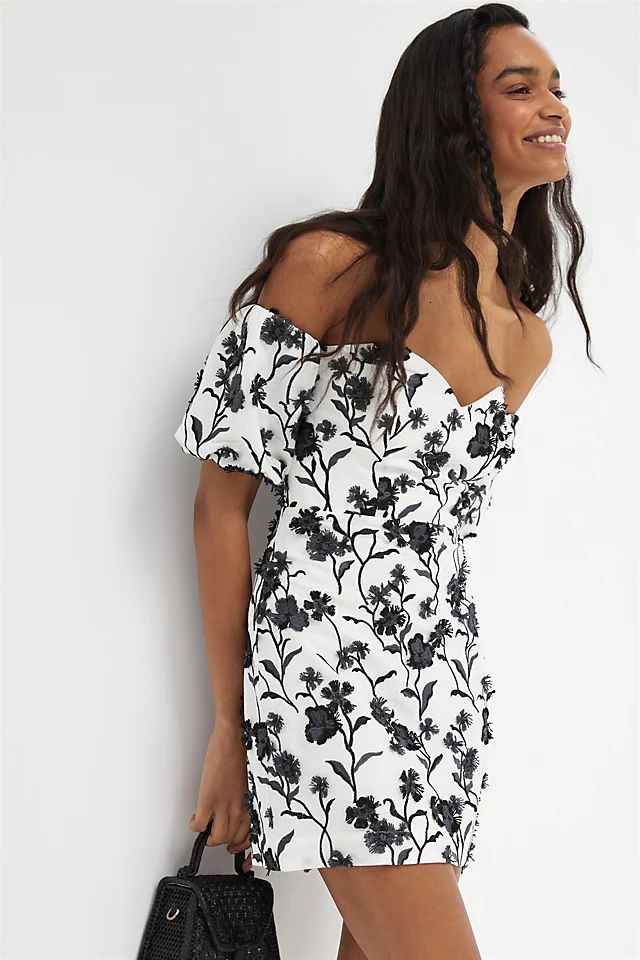 Sabrina Puff-Sleeve Applique Mini Dress | Anthropologie (US)