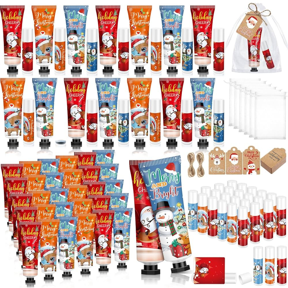50 Sets 200 Pcs Christmas Hand Cream and Lip Balm Sets Christmas Stocking Stuffers Holiday Treat ... | Amazon (US)