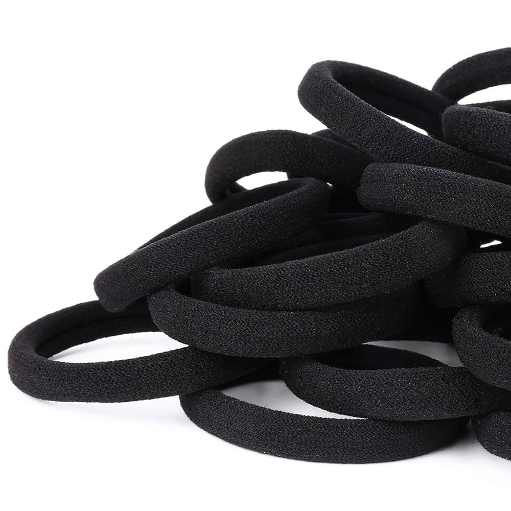 50PCS Black Hair Ties for Women, Cotton Seamless Hair Bands, Elastic Ponytail Holders, No Damage ... | Amazon (US)