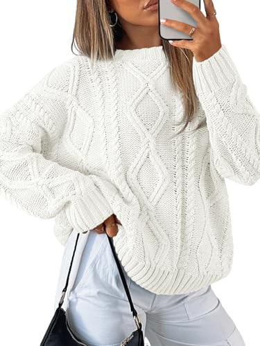 Trendy Queen Women's Oversized Cable Knit Sweaters 2026 Fall Outfits White | Amazon (US)