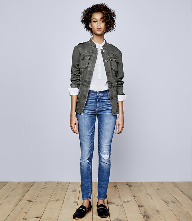 Modern Skinny Jeans in Destructed Indigo Wash | LOFT