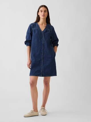 Denim V-Neck Shift Mini Dress | Gap (CA)