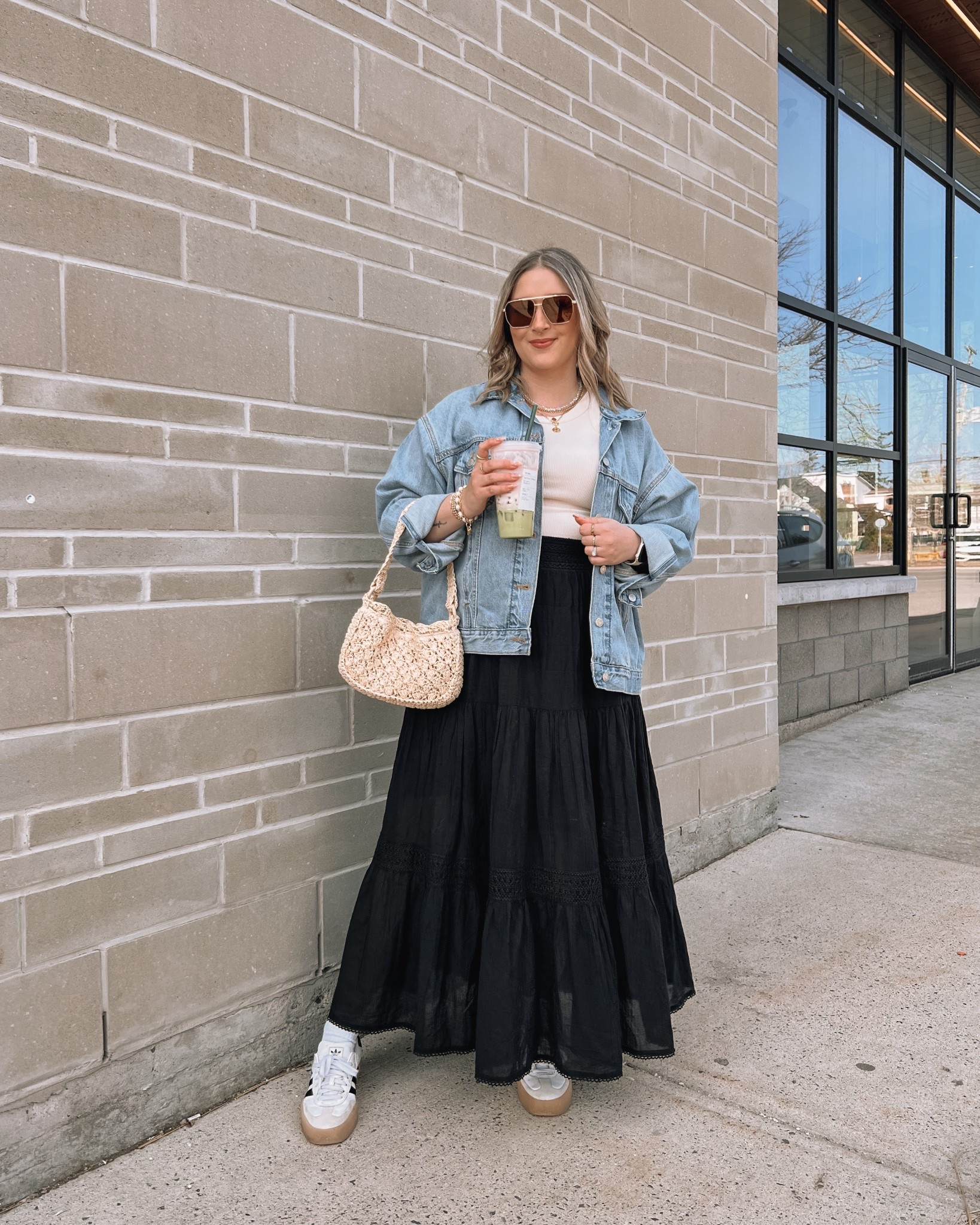 Casual spring outfit - maxi skirt is 25% off! Wearing my usual size L in the black maxi skirt & tank top. sized up to XL in the denim jacket for an oversized fit. Adidas Sambae sneakers are super comfortable but run big, I’m usually a 9.5-10 and wear a 9


#LTKstyletip #LTKspring #LTKmidsize