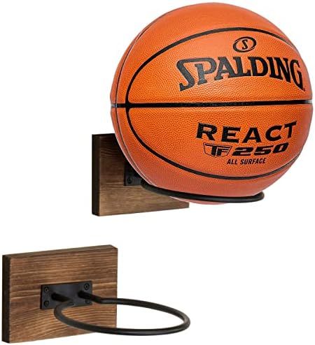 MyGift Wood & Metal Wall-Mounted Sports Ball Holder Storage, Set of 2 | Amazon (US)