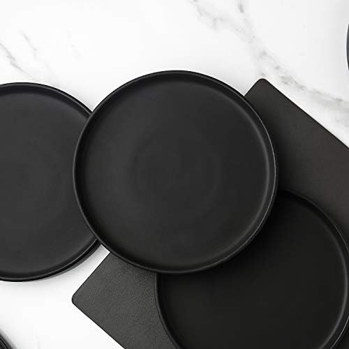Stone Lain Stoneware Round Salad Plates Set, Black Matte | Amazon (US)