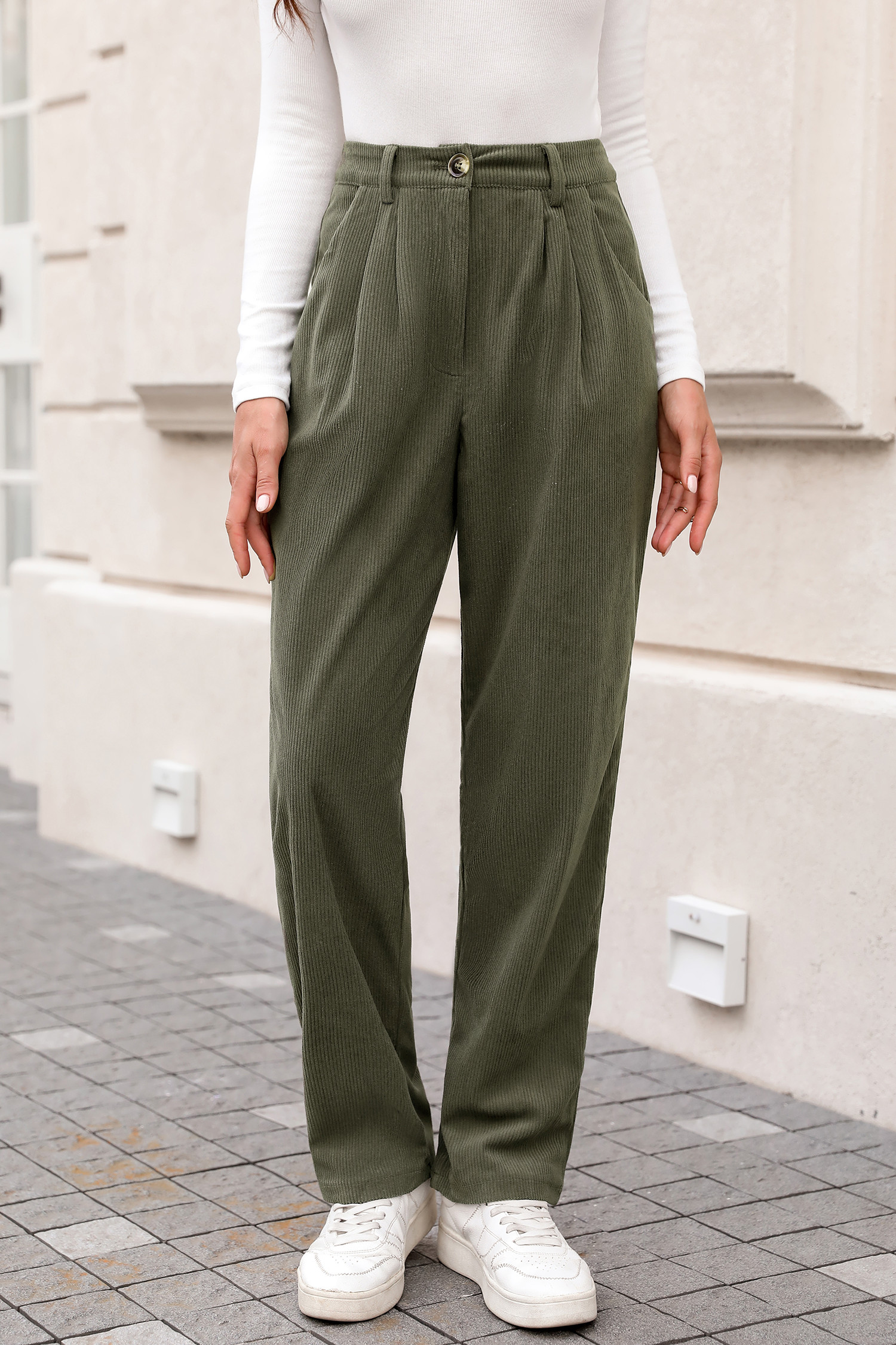 Corduroy High Waist Straight Leg Pants | Cupshe US