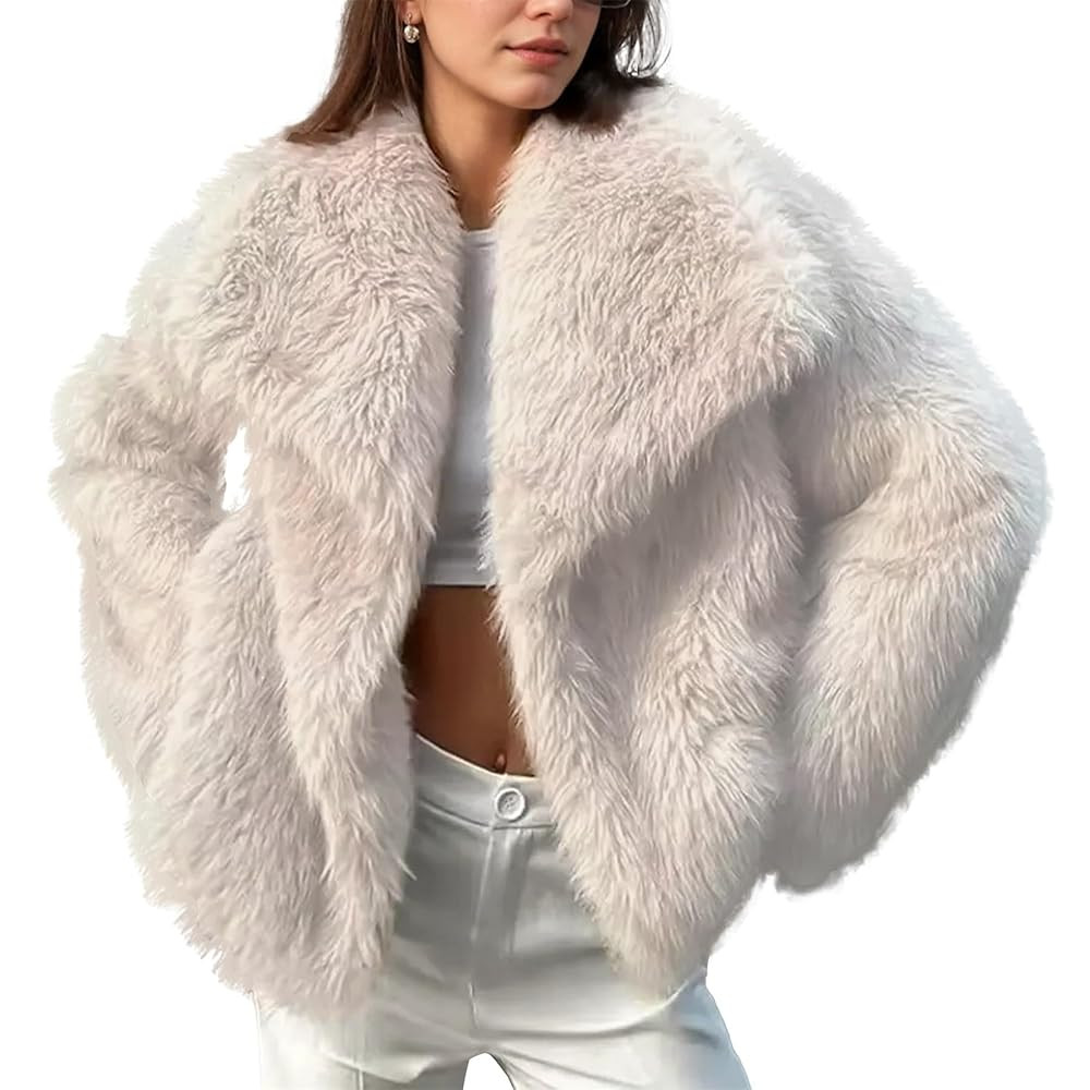 Ainangua Womens Faux Fur Coat Shaggy Oversized Lapel Button Fuzzy Ladies Jackets Warm Winter Outf... | Amazon (US)