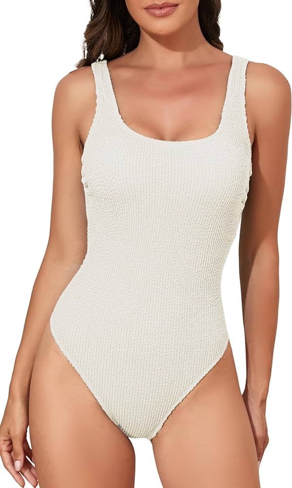 B2prity Women's One Piece Swimsuit Slimming High Cut Bathing Suit Ribbed Swimwear | Amazon (US)